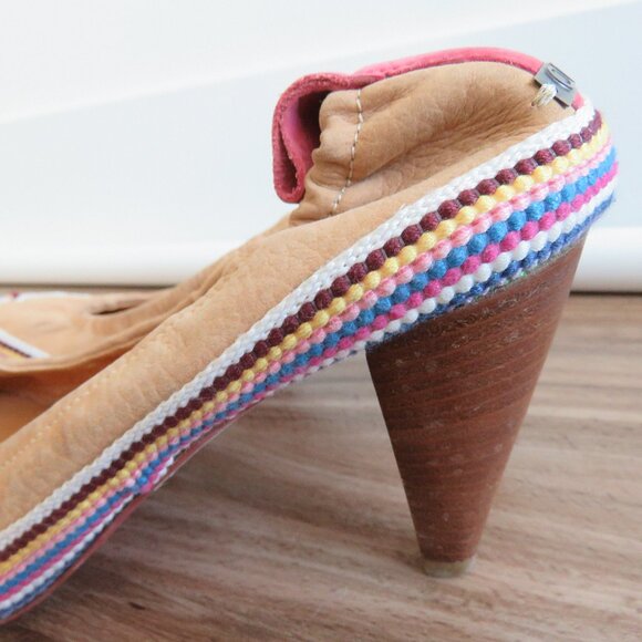 C.N.C COSTUME NATIONAL Tan Leather Boho Crochet Heeled Slip On Shoes - Size 9.5 - Picture 6 of 16